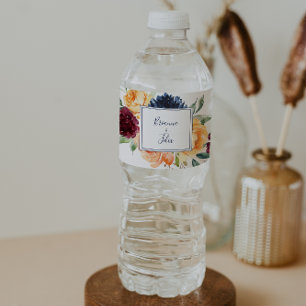 Multicolor Elegant Floral Wedding Water Bottle Label