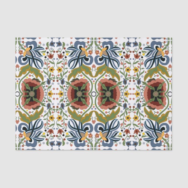 Multicolor Estonian folk art floral pattern Tissue Paper (Front)