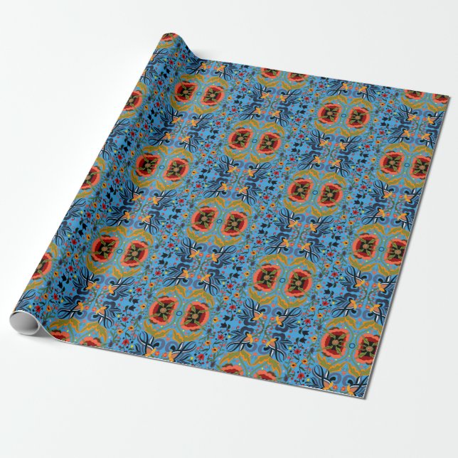 Multicolor Estonian folk art floral pattern Wrapping Paper (Unrolled)
