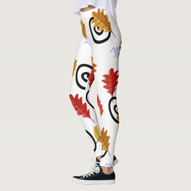 Multicolor Fall Geographic Leaves  Leggings (Left)