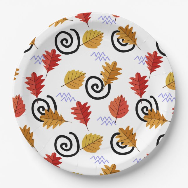 Multicolor Fall Geographic Leaves   Paper Plate (Front)