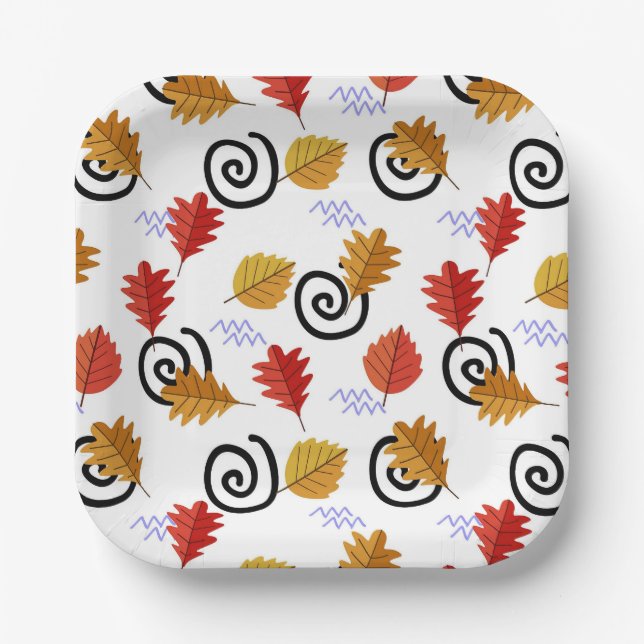 Multicolor Fall Geographic Leaves   Paper Plate (Front)