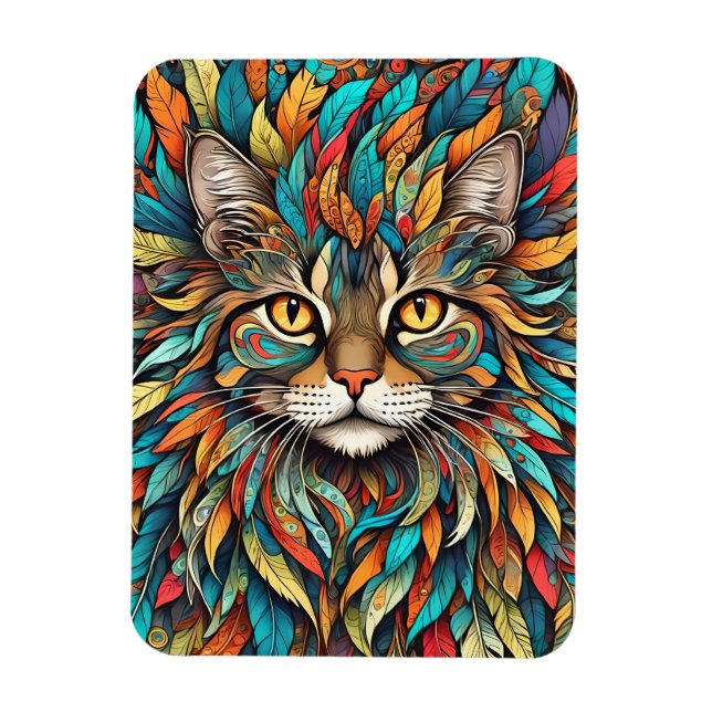 Multicolor Feathers Cat 737 Magnet (Vertical)