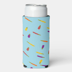 Multicolor feathers pattern on blue seltzer can cooler