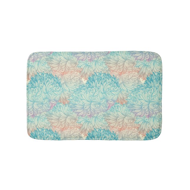 Multicolor Floral Doodle Pattern Bath Mat (Front)