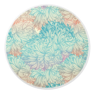 Multicolor Floral Doodle Pattern Ceramic Knob