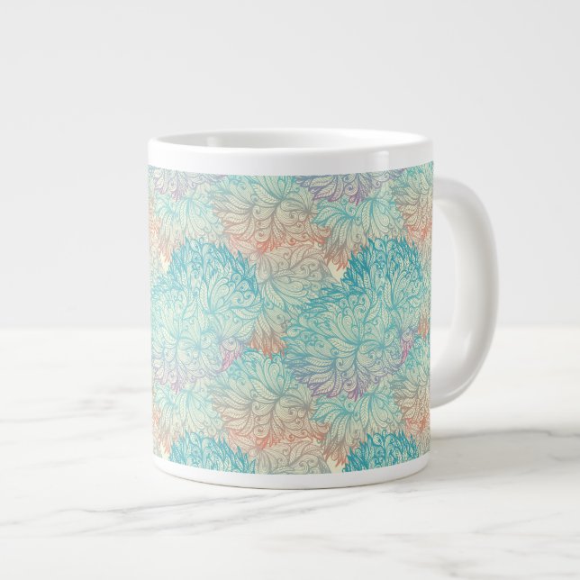 Multicolor Floral Doodle Pattern Large Coffee Mug (Front Right)