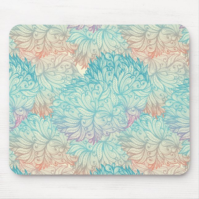Multicolor Floral Doodle Pattern Mouse Mat (Front)