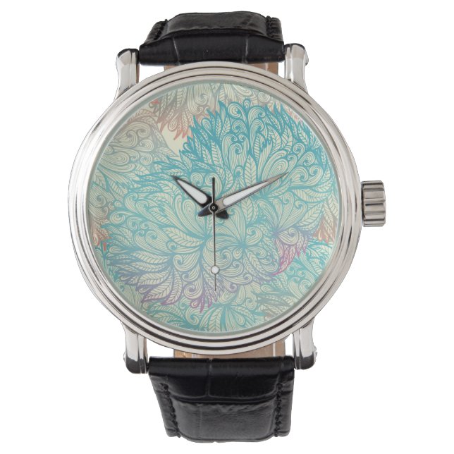 Multicolor Floral Doodle Pattern Watch (Front)