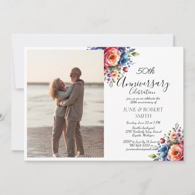 Multicolor floral Modern 50th wedding anniversary Invitation (Front)