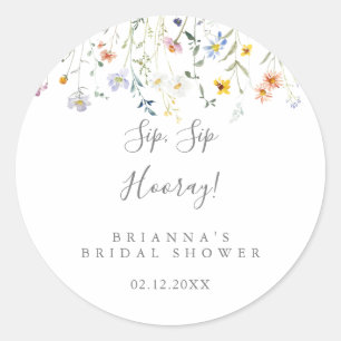 Multicolor Floral Sip Sip Hooray Bridal Shower Classic Round Sticker