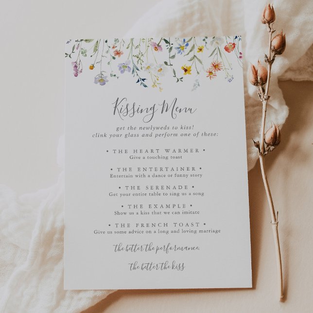 Multicolor Floral Wedding Kissing Menu Game Card (Creator Uploaded)