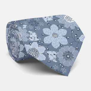 Multicolor flower pattern blue background tie