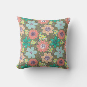 Multicolor flower pattern soft green backdrop cushion