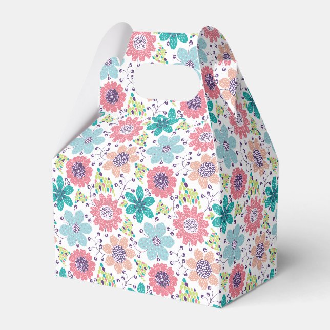 Multicolor flower pattern white background favour box (Front Side)
