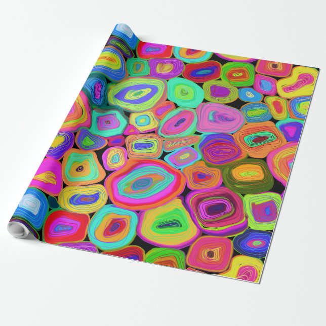 Multicolor Funky Circles Oil Painted Style  Wrapping Paper (Unrolled)
