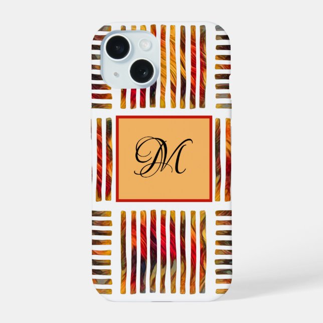 Multicolor Geometric Abstract Stripe Monogram iPhone 15 Case (Back)