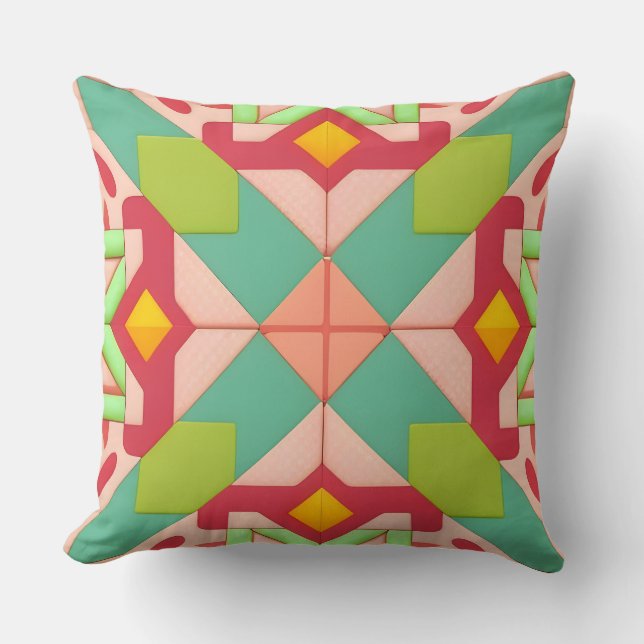 Multicolor Geometric Diamond Abstract Cushion (Front)