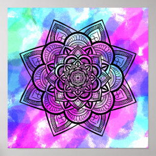 Multicolor Geometric Floral Mandala Art Print