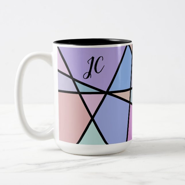 Multicolor Geometric Lines and Shapes Two-Tone Coffee Mug (Left)
