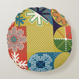 Multicolor Geometric: Local Snowflake Background Round Cushion