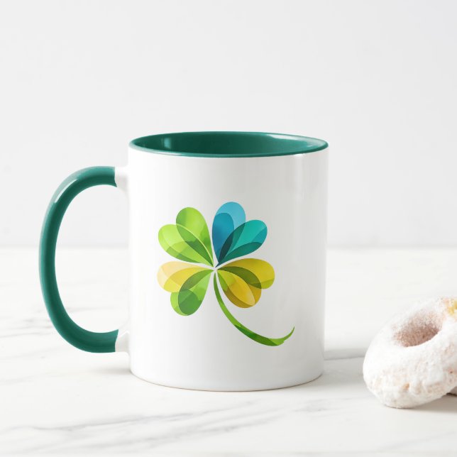 Multicolor Geometric Shamrock St. Patrick's Day Mu Mug (With Donut)