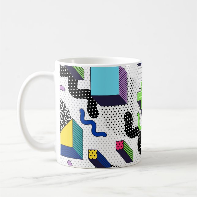 Multicolor geometric shapes, retro pattern. coffee mug (Left)