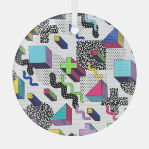 Multicolor geometric shapes, retro pattern. glass tree decoration