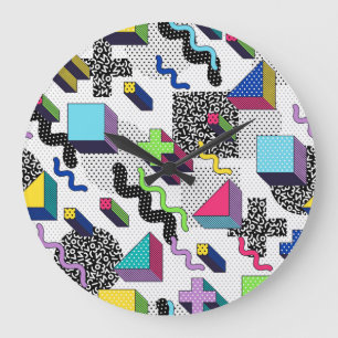 Multicolor geometric shapes, retro pattern. large clock