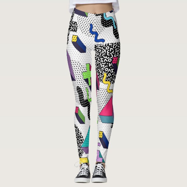 Multicolor geometric shapes, retro pattern. leggings (Front)