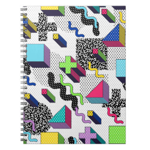 Multicolor geometric shapes, retro pattern. notebook