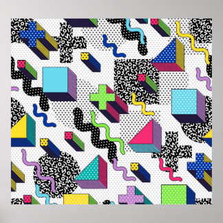 Multicolor geometric shapes, retro pattern. poster