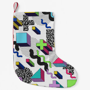 Multicolor geometric shapes, retro pattern. small christmas stocking