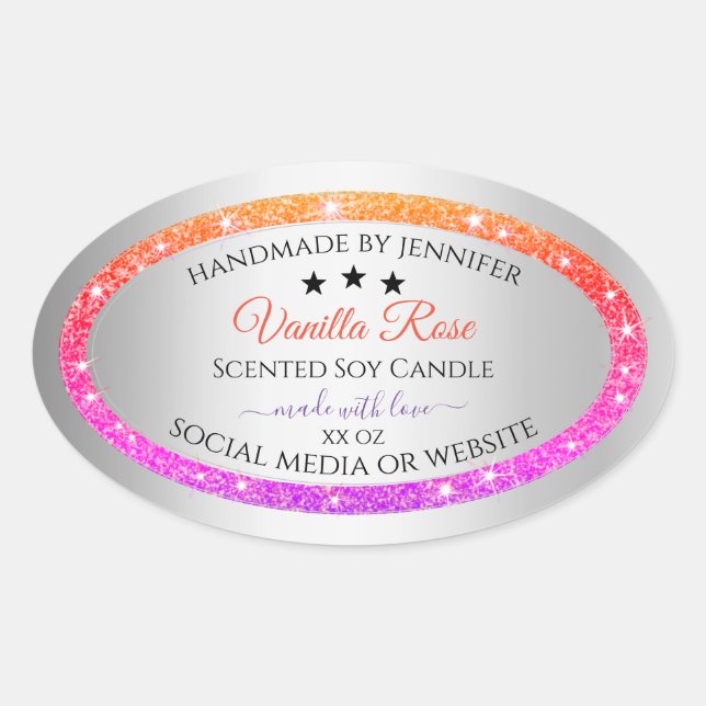 Multicolor Glitter Product Packaging Label Silver (Front)