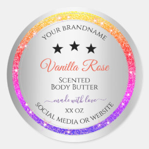 Multicolor Glitter Product Packaging Label Silver