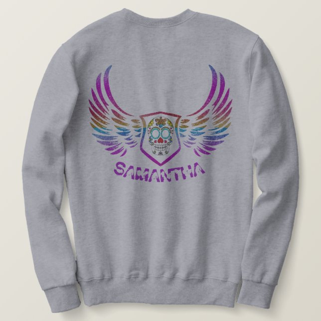Multicolor Glitter Skull Wings Monogrammed Sweatshirt (Design Back)