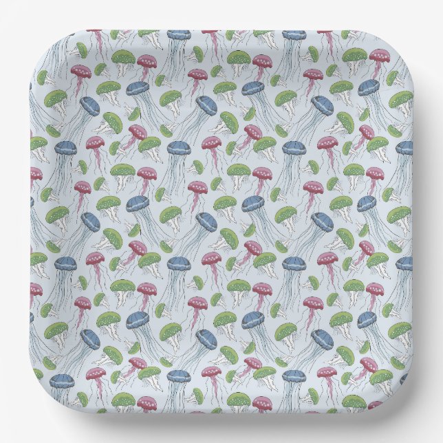 Multicolor glowing jelly fish pattern paper plate (Front)