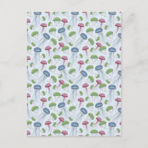 Multicolor glowing jelly fish pattern postcard