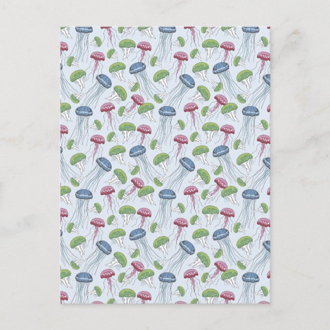 Multicolor glowing jelly fish pattern postcard (Front)