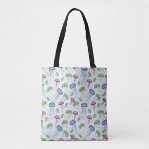 Multicolor glowing jelly fish pattern tote bag