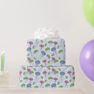 Multicolor glowing jelly fish pattern wrapping paper