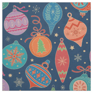 Multicolor Gold Christmas Tree Decoration Pattern Fabric