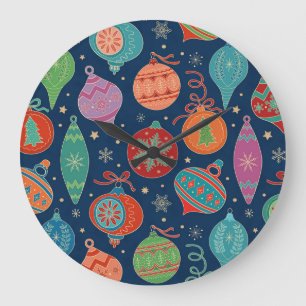 Multicolor Gold Christmas Tree Decoration Pattern Large Clock