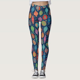 Multicolor Gold Christmas Tree Decoration Pattern Leggings