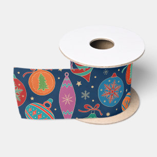 Multicolor Gold Christmas Tree Decoration Pattern Satin Ribbon