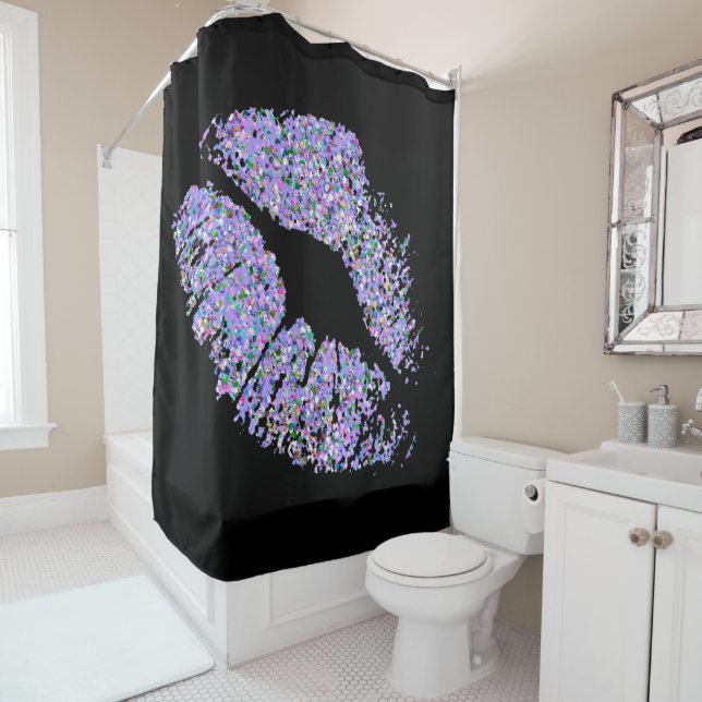 Multicolor Grit Glitter Lips #5 Shower Curtain (In Situ)