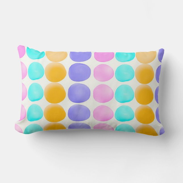 Multicolor hand painted watercolor dots lumbar cushion (Front)