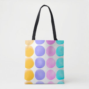 Multicolor hand painted watercolor dots tote bag