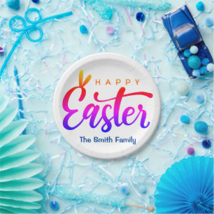 Multicolor Happy Easter   Paper Plate
