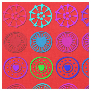 Multicolor Heart Circles on Red Fabric